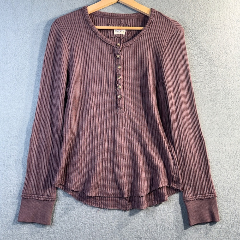 Faherty Legend Apres Waffle‎ Henley Purple Pima Cotton Modal Top WKF2410-HKB